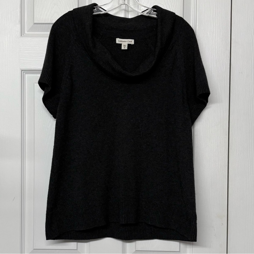 Coldwater Creek Wool Blend Cowl Neck Sweater Short Sleeve Charcoal Gray Sz XL 18
